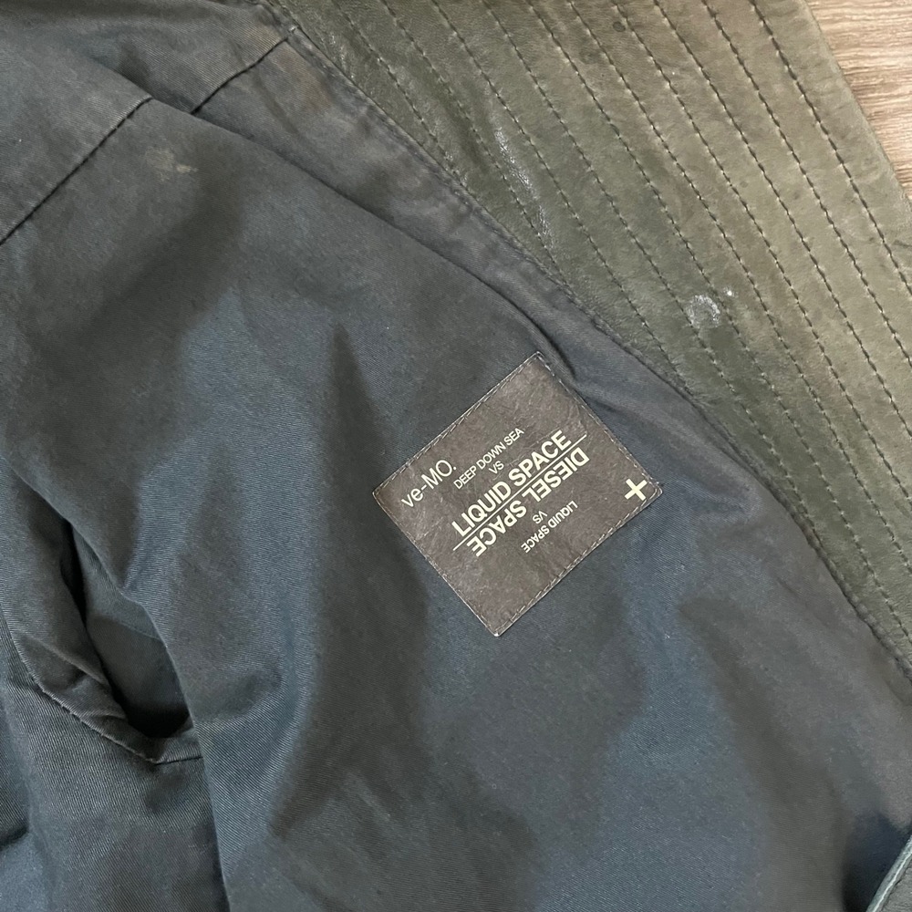 Diesel Liquid Space Hooded Leather Jacket Green Distressed Utility Belted Small - Picture 6 of 10